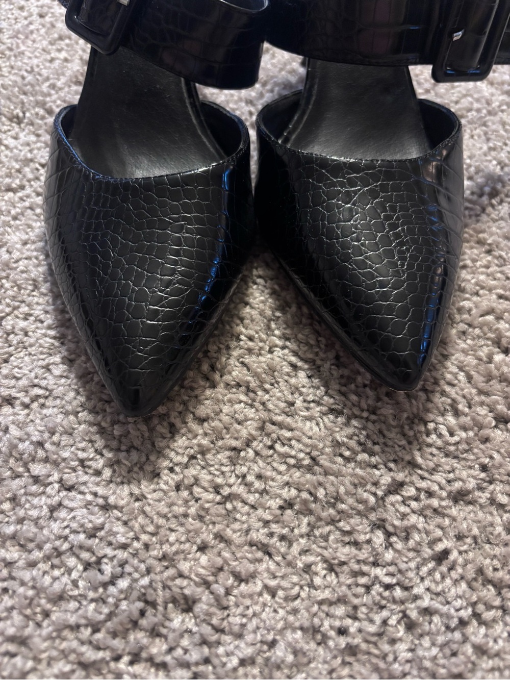 NY&C Women's US 10 Black Animal Print Pointed Toe Slingback Buckle Heels - Picture 3 of 6